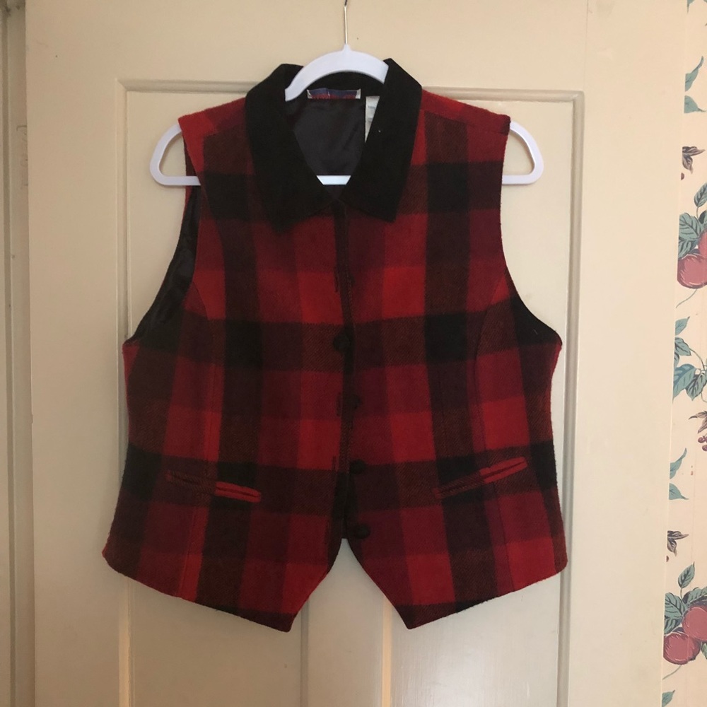 Red checked wool vest